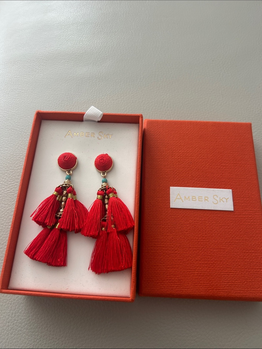 Amber Sky Red Multi-Tassel Drop Earrings